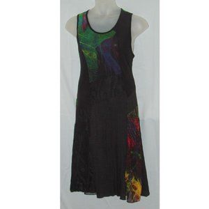 LIKE NEW Unique Black Sz Large Sleeveless Lacy Pleated Midi Dress MODE LIA